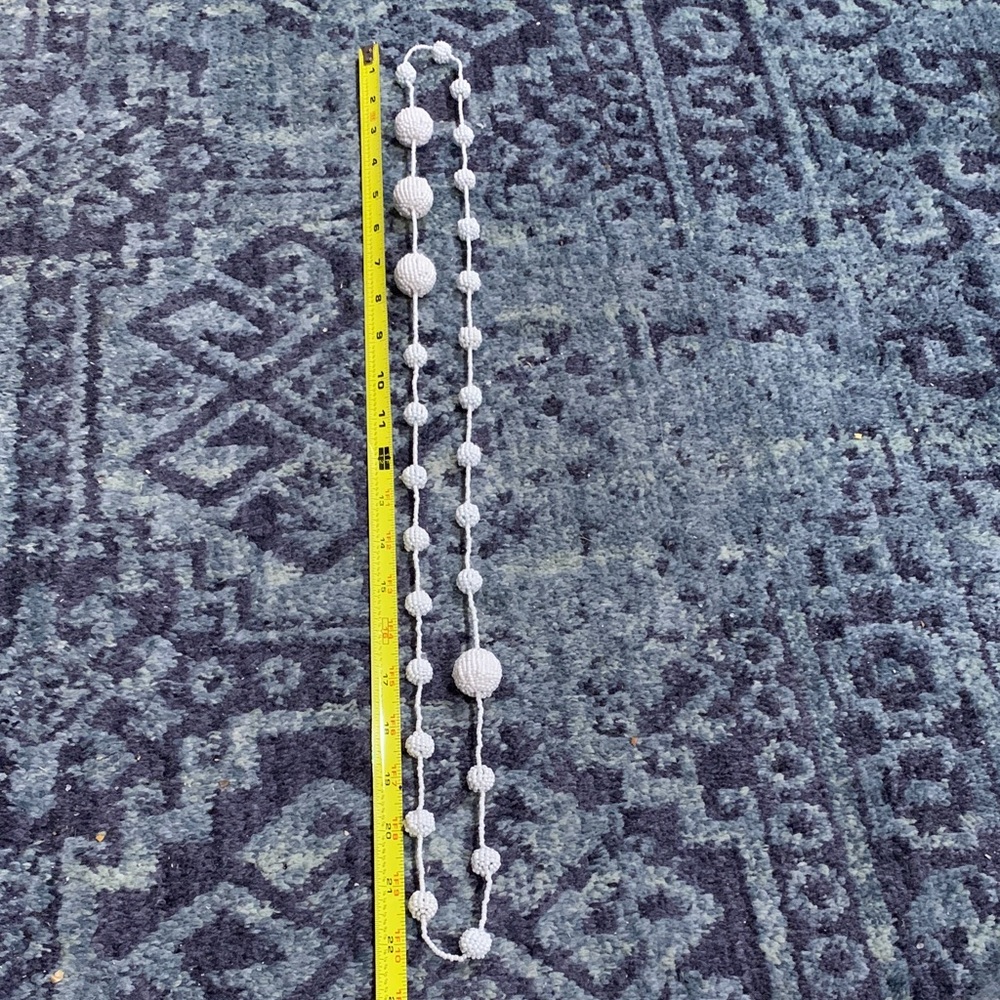 Vintage white glass seed bead w large beaded stations 44” necklace
